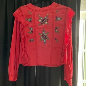 Free People Long Sleeve Ruffle Top
